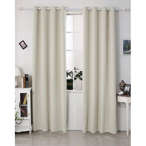 WOLTU Tenda Oscurante per Finestre con Occhielli per Camera da Letto. 2 Pannelli Beige ,Tenda senza cinghie (1/4)