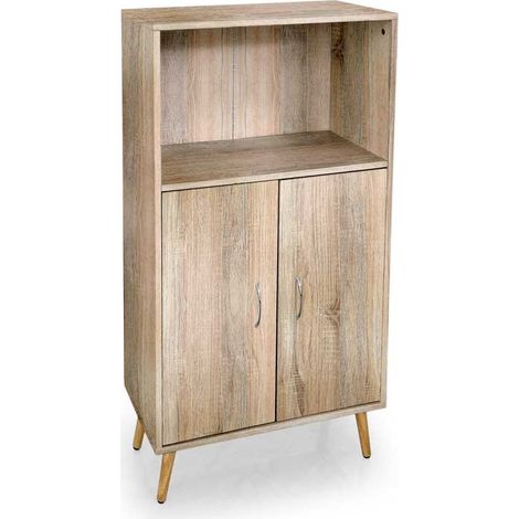 MOBILE DA ARREDO ALTO CON ANTE E VANO APERTO 60X30X115CM COLORE ROVERE (1/2)