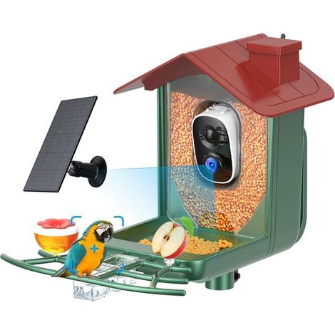 Mangiatoia intelligente per uccelli da esterno con telecamera: mangiatoia per uccelli ad energia solare con telecamera per il giardino, video in diretta HD 2K. (1/5)