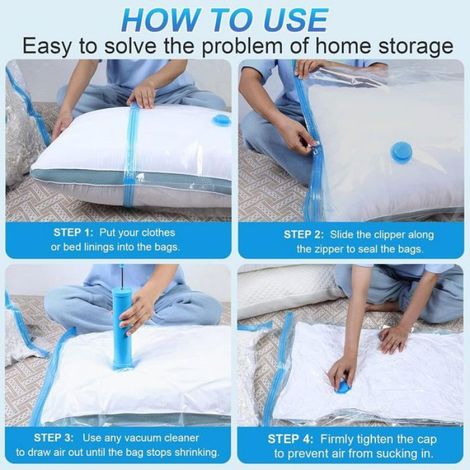 Sac Rangement Sous Vide Aspirateur, Lot de 3 (60 x 80cm) Sac Sous Vide Vetement,Réutilisable Housse Rangement sous Vide pour Rangem (1/5)