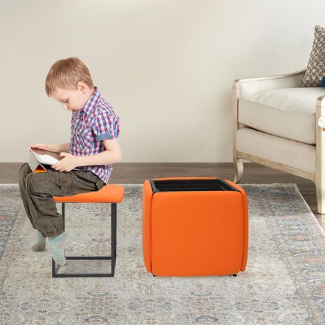 Tabouret de canapé multifonction 5 en 1 empilable avec roulettes, freins et siège en éponge haute densité pour les espaces de vie modernes et rangement peu encombrant (1/5)
