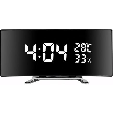 Réveil numérique avec grand écran LED incurvé de 15,2 cm, affichage de la température, de l'humidité, mode répétition, 3 niveaux de luminosité réglables, horloge de chevet alimentée par (1/5)