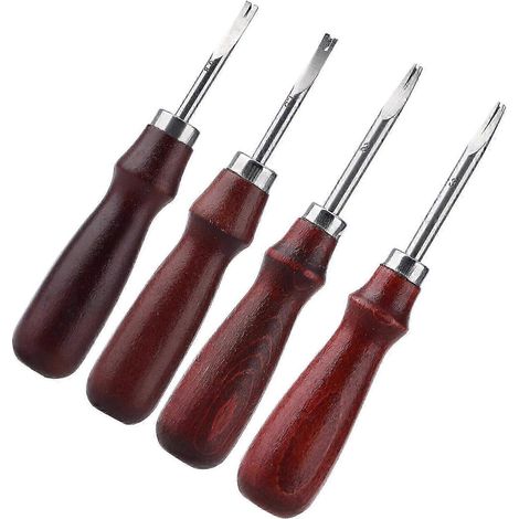 Ensemble d'outils de coupe pour cuir (4 pièces) avec manches en bois pour articles en cuir (1,5 + 1,2 + 1,0 + 0,8 mm) pour le bricolage. (1/5)