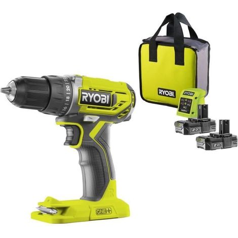 RYOBI - Kompakter 18V ONE+ Bohrschrauber - 2 Lithiumbatterien 2,0 Ah - 1,5 A Ladegerät - Tragetasche - R18DD2-220S (1/3)