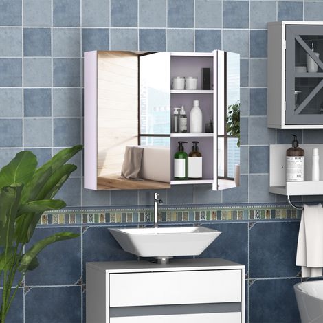 Badezimmer-Wandschrank mit Spiegel, 70 x 60 cm, mit verstellbarem Einlegeboden, Badezimmerspiegel mit Stauraum, weiß (1/5)