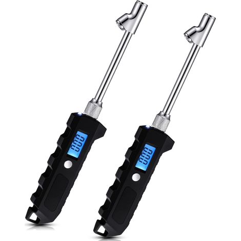 Lot de 2 manomètres numériques de pression des pneus 250 PSI, robustes, à double tête, en acier inoxydable, avec écran LCD et lampe torche, pour voitures, camions et camping-cars. Accessoires auto. (1/5)