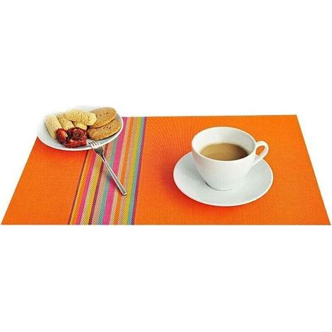 4er-Set, abwaschbare Tischsets aus PVC, flecken- und hitzebeständig, 45 x 30 cm, Vinyl, Orange, 45 x 30 cm (1/4)
