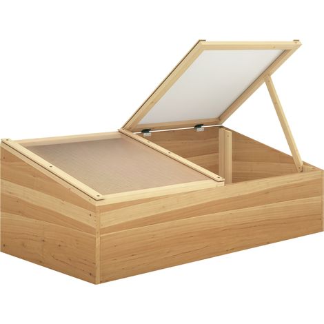 Outsunny Wooden Cold Frame Greenhouse Garden Polycarbonate Grow House  with Independent Openable Top Covers for Flowers, Vegetables, Plants, 100 x 50 x 36 cm, Natural