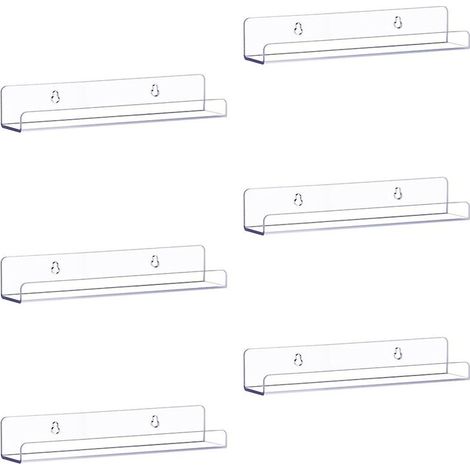 Lot de 6 étagères flottantes en Acrylique Transparent pour Rangement Mural, 38 cm, étagère Murale pour Enfants, Rebord d'affichage pour Chambre, Salon, Salle de Bain, Cuisine (1/4)