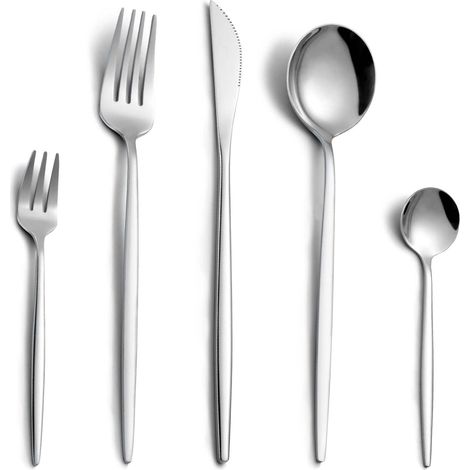 Couverts de table pour 6 personnes, 30 pièces couverts en argent, Set couverts de table, couverts inox avec couteau, fourchette, cuillère, passe au lave-vaisselle et poli miroir (1/5)