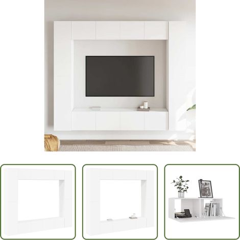 TV-Schrank Set -  8-tlg. TV-Schrank-Set Weiß Holzwerkstoff (1/5)