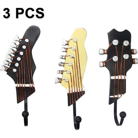 Lot de 3 crochets décoratifs en forme de guitare vintage, porte-manteau mural en métal et résine pour suspendre vêtements, manteaux, serviettes, clés et chapeaux - Style 1 (1/2)