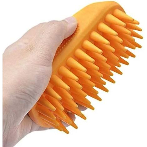 Dog Cat Pet Grooming Brush - Silicone Massage Brush for Deshedding and Bathing, Anti-Slip Rubber Shampoo Brush for Long & Short Hair Dogs and Cats (Orange) (1/4)