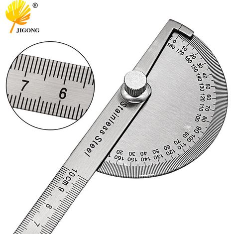 Rapporteur 180°, règle d'angle en acier inoxydable 0-10 cm, trusquin semi-circulaire réglable, rapporteur (1/5)