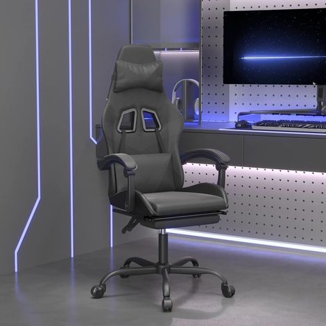 vidaXL Silla gaming con reposapiés cuero sintético negro (1/5)