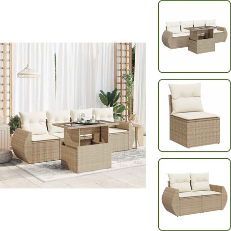 5-tlg. Garten-Sofagarnitur mit Kissen Beige Poly Rattan - Gartensofa Set - Garten Sofa Set - Outdoor Sofa Set - Garten Sofagarnitur (1/5)