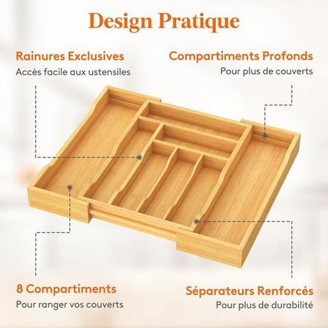 Range-Couverts - Organiseur Tiroir Extensible 27-46 x 38 x 5 cm - Pour Cuisine - 1 Pièce (1/5)