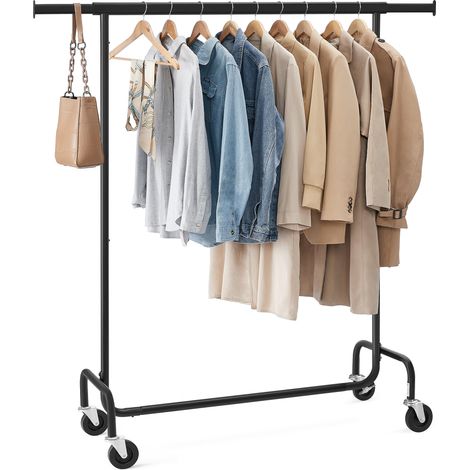 Portant à Vêtements avec roulettes, Tringle Extensible pour Charge Lourde, Capacité de Charge 130 kg, 45 x (110-150) x 162,9 cm, Porte-Manteau, en Métal, Chromé, Noir Mat HSR011B01 (1/5)