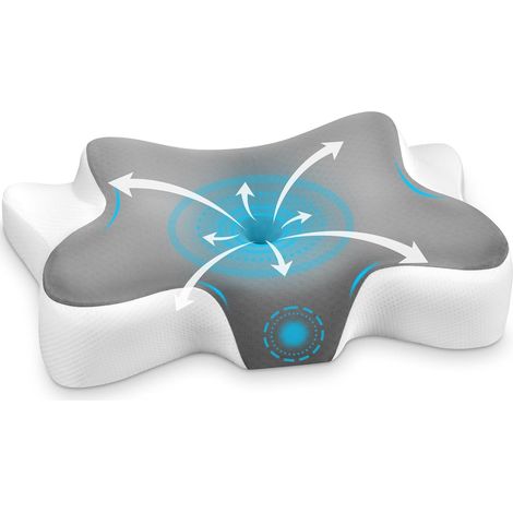 Cuscino cervicale ergonomico, supporto lombare, cuscino in memory foam adatto a chi dorme su un fianco, sulla schiena o a pancia in giù, con federa rimovibile, grigio (1/5)