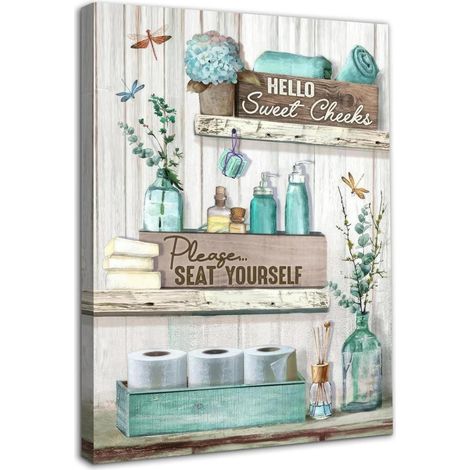 Leinwand Bauernhof Badezimmer Libelle Blume Türkisgrün Gerahmt (1/5)