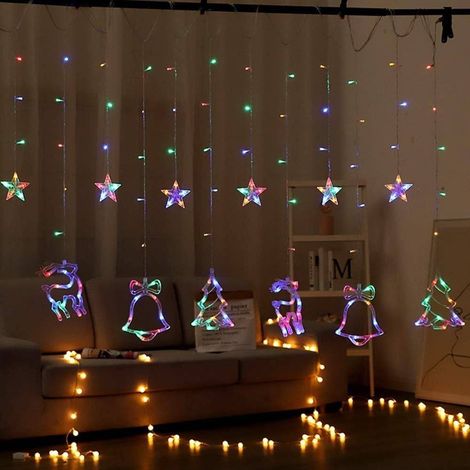 TRADE SHOP - Luci Tende Led 12 Lampade Campane Alberi Natale Decorazioni A Corrente Multicolore - (1/2)