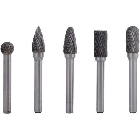 Kit de 5 uds de fresas rotativas de carburo de tungsteno, herramienta lijadora de taladro de doble corte con vástago de 6mm y cabezal de 10mm (1/5)