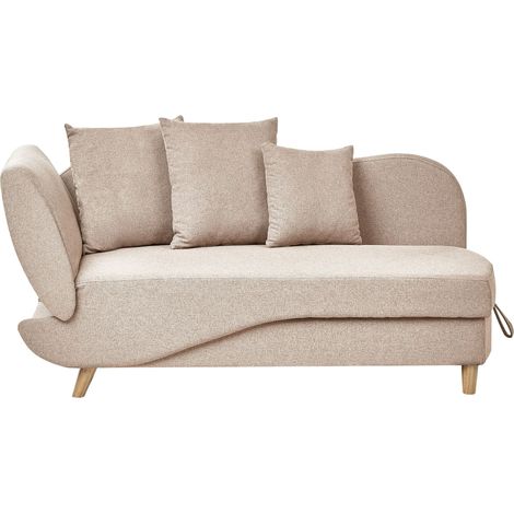 Left-Hand Chaise Lounge MERI Faux Linen Light Brown with Storage (1/5)
