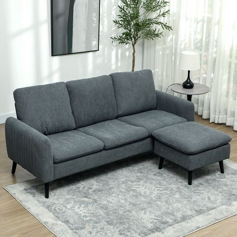 Canapé d'angle, canapé 3 places avec repose-pieds, revêtement en tissu, ensemble de canapés en L, gris foncé (1/5)