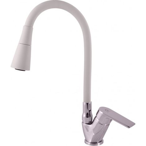 Mitigeur évier flexible blanc à mémoire de forme COLORADO en laiton blanc (1/4)