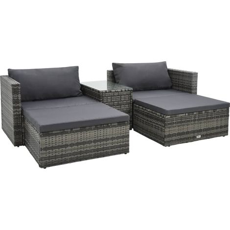 Set Divani da Giardino 5 pz con Cuscini in Polyrattan Grigio vidaXL (1/5)