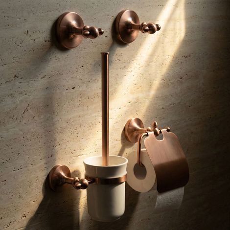 Ensemble d'accessoires de salle de bain PaulGurkes en cuivre bronze rouge nostalgique antique rétro