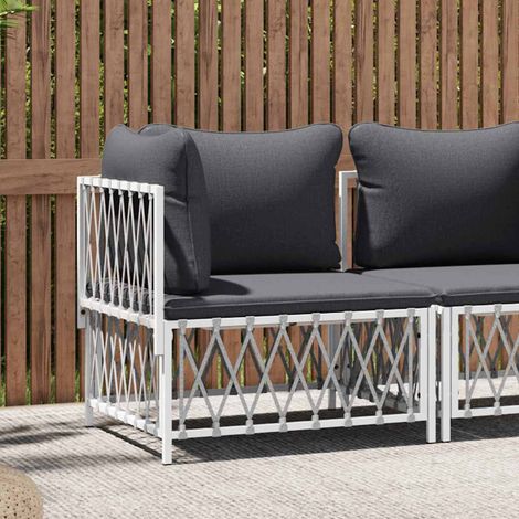Canapé d'angle de jardin  Sofa Banquette de jardin avec coussins blanc tissu tissé 49347 (1/5)
