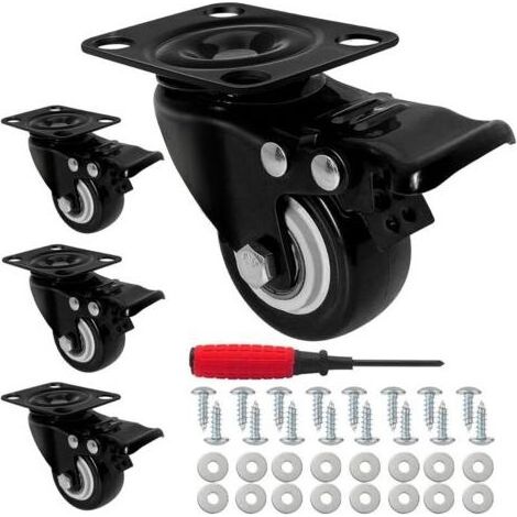 4 roulettes pivotantes avec frein, roulettes en caoutchouc de 50 mm, capacité de charge 280 kg (noires) (1/4)