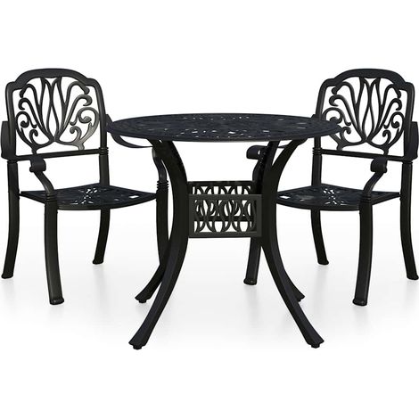 Ensemble de bistro 3 pcs  Mobilier de jardin Aluminium coulé Noir (1/5)