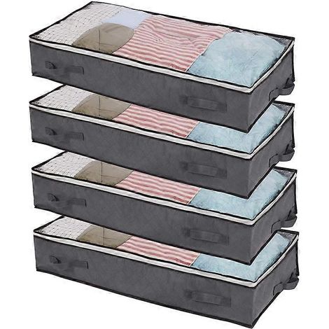 Lot de 4 sacs de rangement de 100 L à glisser sous le lit, avec 4 poignées et 2 fermetures éclair robustes, pour couvertures (1/3)