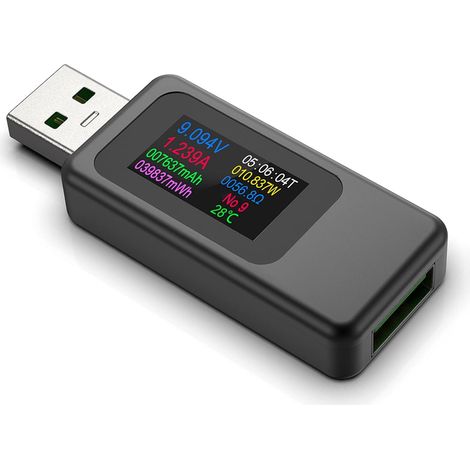 Testeur USB Meter de Tension, 4-30V 0-6.5A USB Tester Electrique Compteur de Courant Multimètre Numérique, Wattmetre Voltmètre Ampèremètre Capacité Chargeur Détecteur