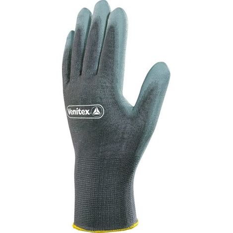 Par de guantes de punto de poliamida con palma recubierta de PU, talla 10 - Gris