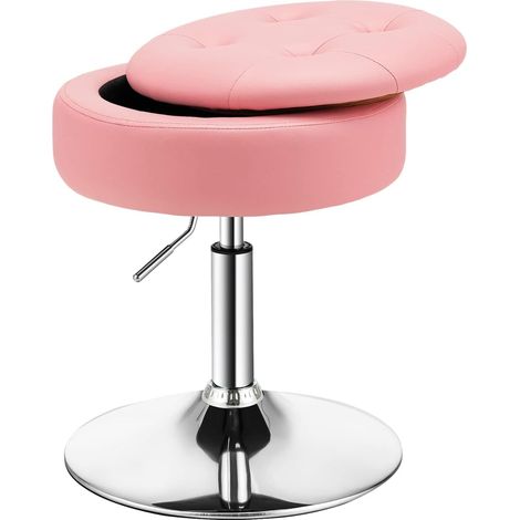 COSTWAY Drehhocker höhenverstellbar 51-66cm, mit Stauraum, 360° drehbar, Kunstleder Sitzhocker, Schminkhocker, 150kg Rosa (1/4)