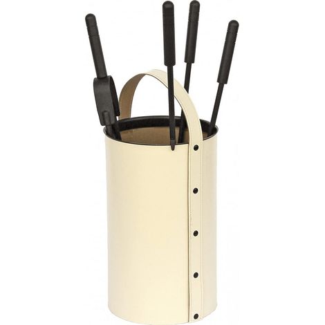 Ofengarnitur Kaminbesteck regeneriertes Leder Beige geschlossener Korpus 4-teilig (1/2)