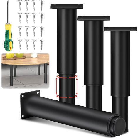 4 Génériques Pied de Table Metal, 25-45cm Hauteur sans Perçage Pieds de Table, avec Accessoires de Montage, pour Meubles Réglables, Lit à Visser, Armoire, Canapé Jambe Table Etc(Noir)