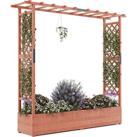 LEDANDER Plan de Jardin surélevé en Bois avec Treillis et Pergola, Bac à Fleurs Extérieur pour Plantes Grimpantes, Terrasse, Balcon, Écran Intimité196x44x182cm (1/5)