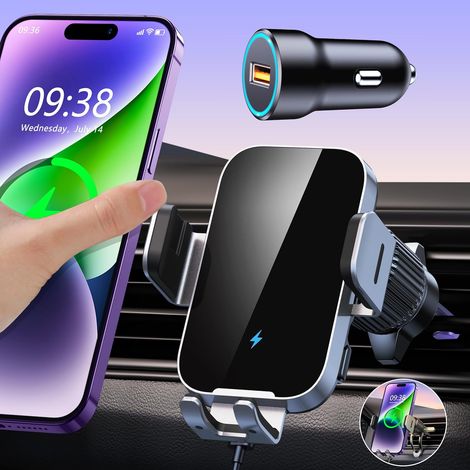 ISEYOU Kabellose Kfz-Handyhalterung, 15 W [Automatische Klemmung] Kabelloses Kfz-Ladegerät mit QC 3.0 Schnellladeadapter, kompatibel mit iPhone 17, 16, 15 Pro Max, Galaxy S25/S24 (1/5)
