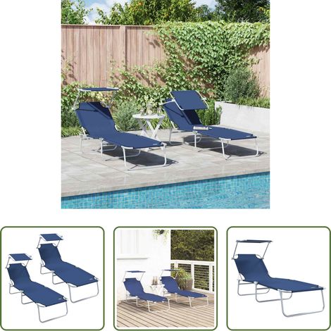 Sonnenliege - Sonnenliege 2 pcs Blau 58 x 188 x 77cm Polyester (1/5)