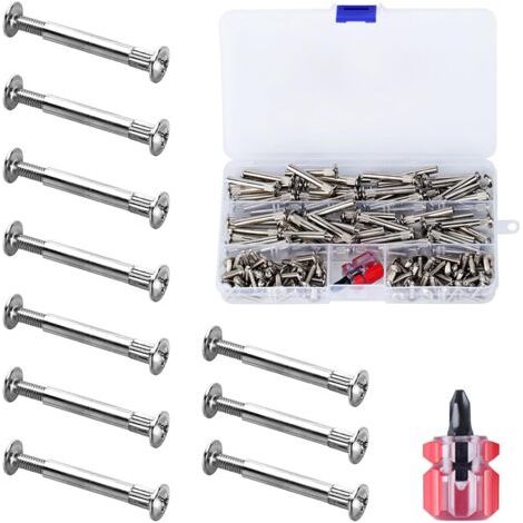Ensemble de 140 Pièces de Connecteurs de Meubles M4, Vis de Raccordement (70 x Vis pour Meubles, 70 x Vis à Gaine), Vis de Connexion pour Meubles avec Filetage pour Meubles de 31-40mm (1/5)