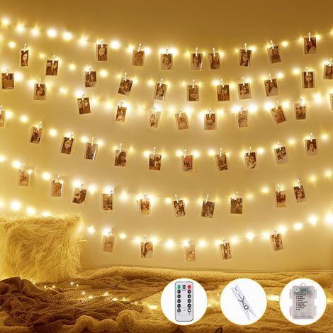 10 m lange Foto-Lichterkette, 100 LEDs mit 80 Clips, Timerfunktion, Fernbedienung, für Dekoration, Schlafzimmer, Hochzeit, Geburtstag, warmweiß (1/5)