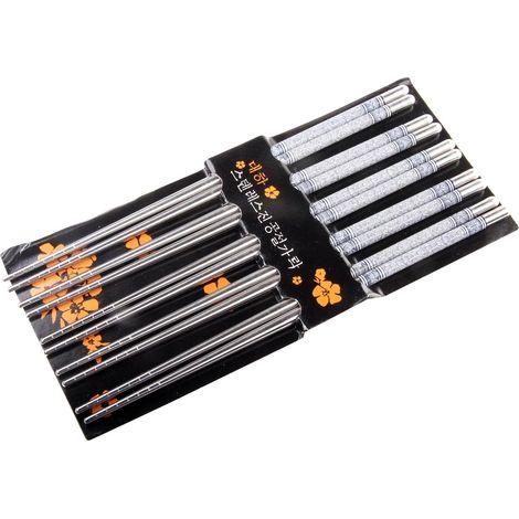 Set mit 5 Paar bedruckten Essstäbchen aus Edelstahl, Küchenutensilien, Geschenk (1/2)