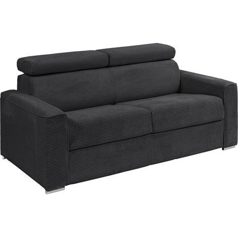 Divano letto 3 posti a ribalta Posto letto 140 cm Materasso 22 cm in Velluto a coste Grigio - VIZIR