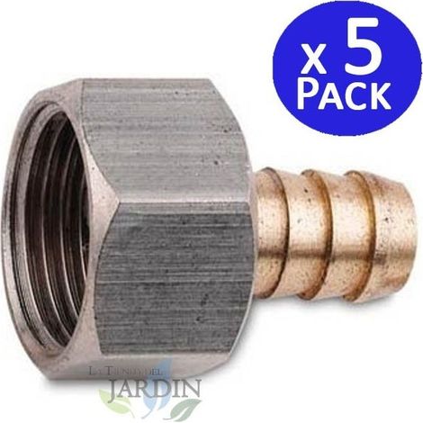 Pack 5 Enlace 3/8'' hembra a 10 mm ideal para conectar tubos en sistemas de riego y agua