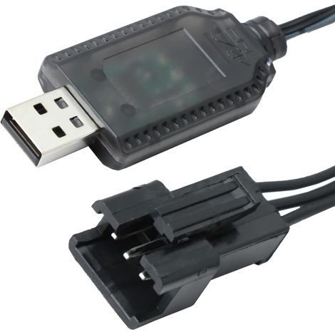 Chargeur USB RC 7,4 V LiPo avec fiche SM‑3P, avec protection contre la surcharge, affichage LED, puissance de charge efficace 1 A, câble de charge USB universel pour voitures radiocommandées, drones (1/5)