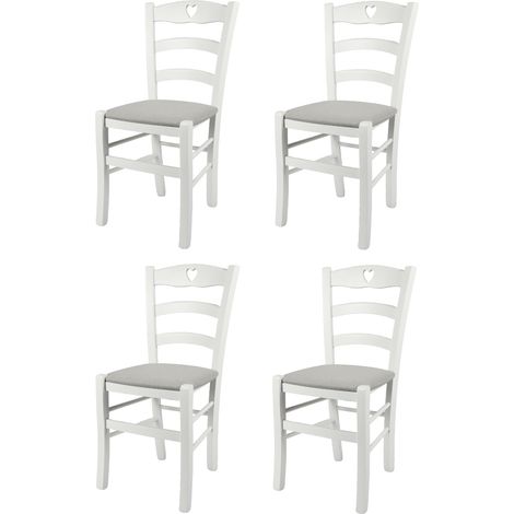 Tommychairs - Set 4 sedie modello Cuore per cucina bar e sala da pranzo, robusta struttura in Legno di faggio laccato bianco e seduta rivestita in tessuto colore grigio perla